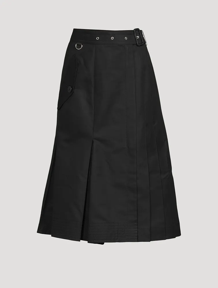 Cotton Gabardine Pleated Midi Skirt