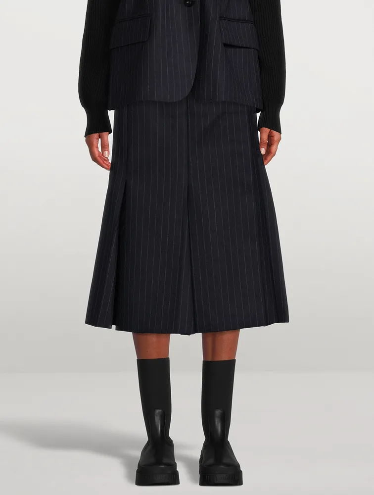 Wool Midi Skirt Chalk Stripe Print