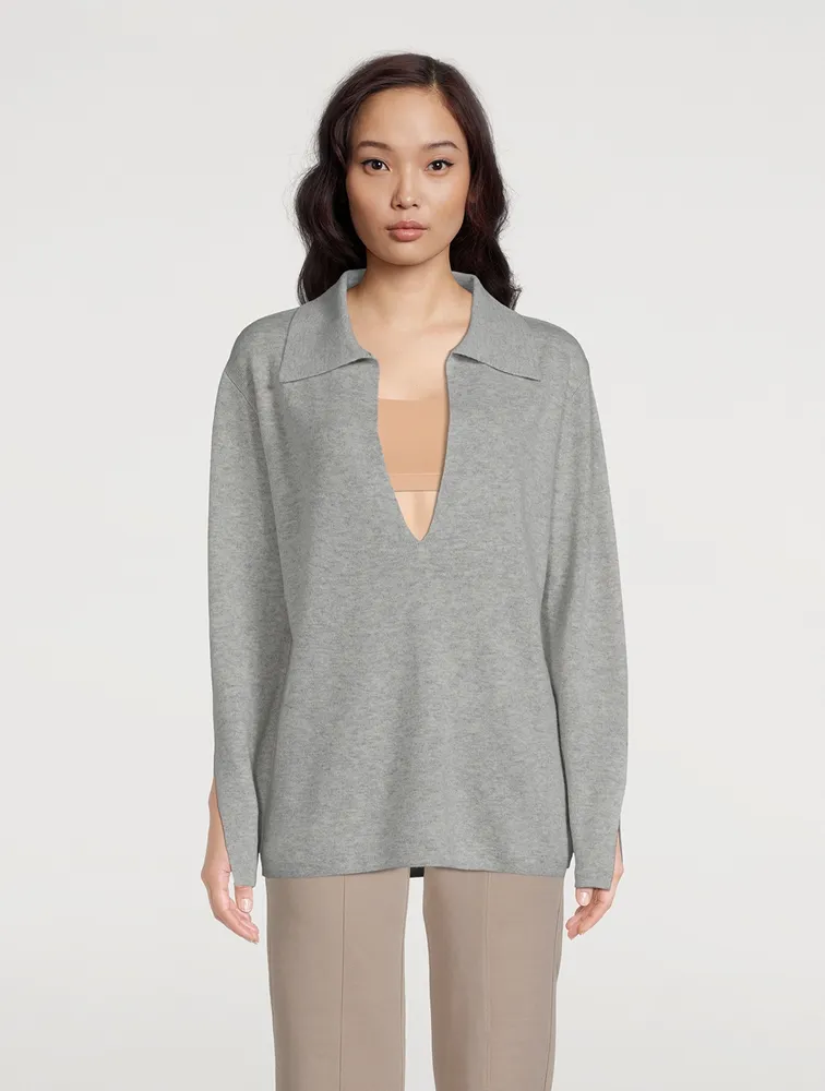 The Wool-Cashmere Open Polo Sweater