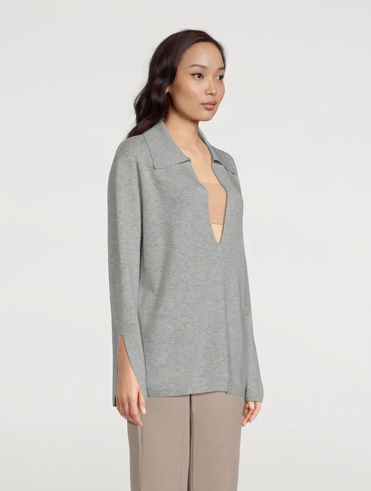 The Wool-Cashmere Open Polo Sweater