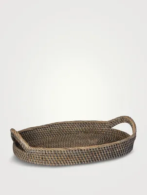 Set Of Three Oval Rattan Trays