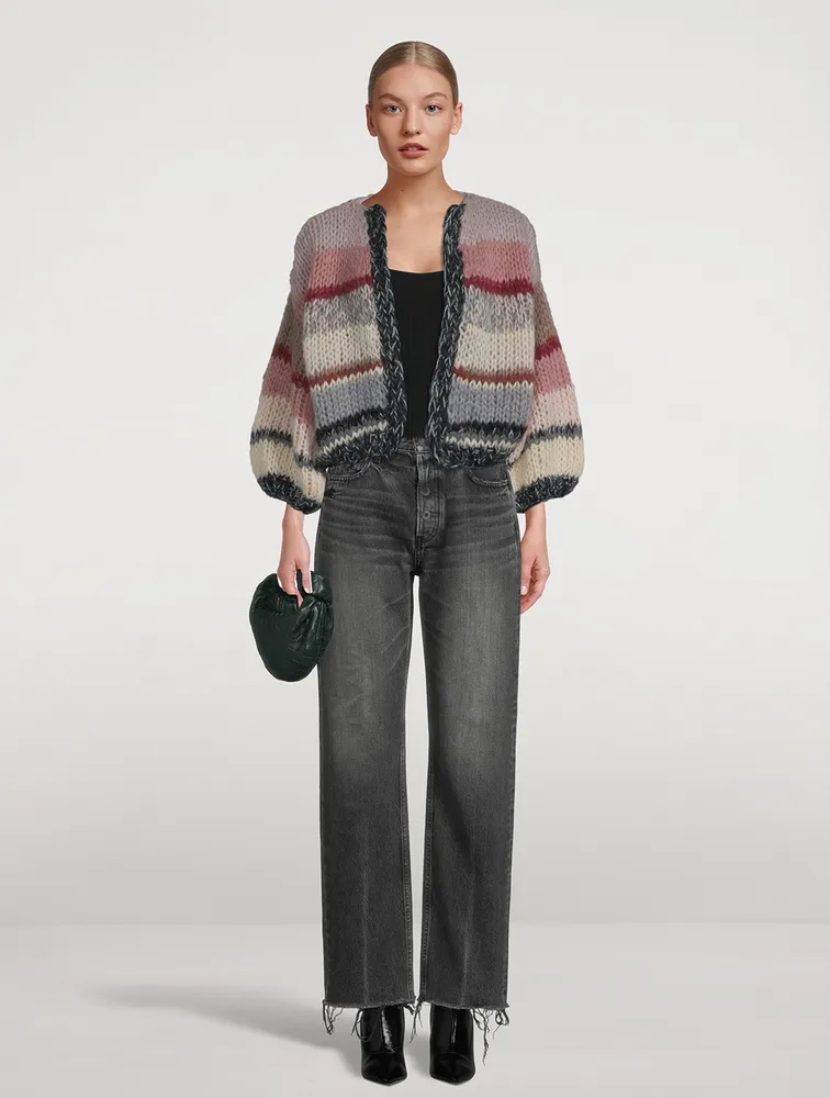Galore Mohair-Blend Bomber Cardigan Stripe
