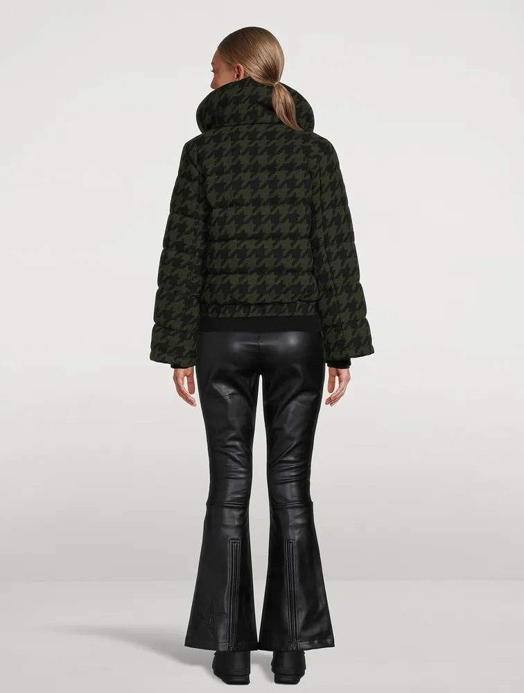 Flare Down Jacket Houndstooth Print