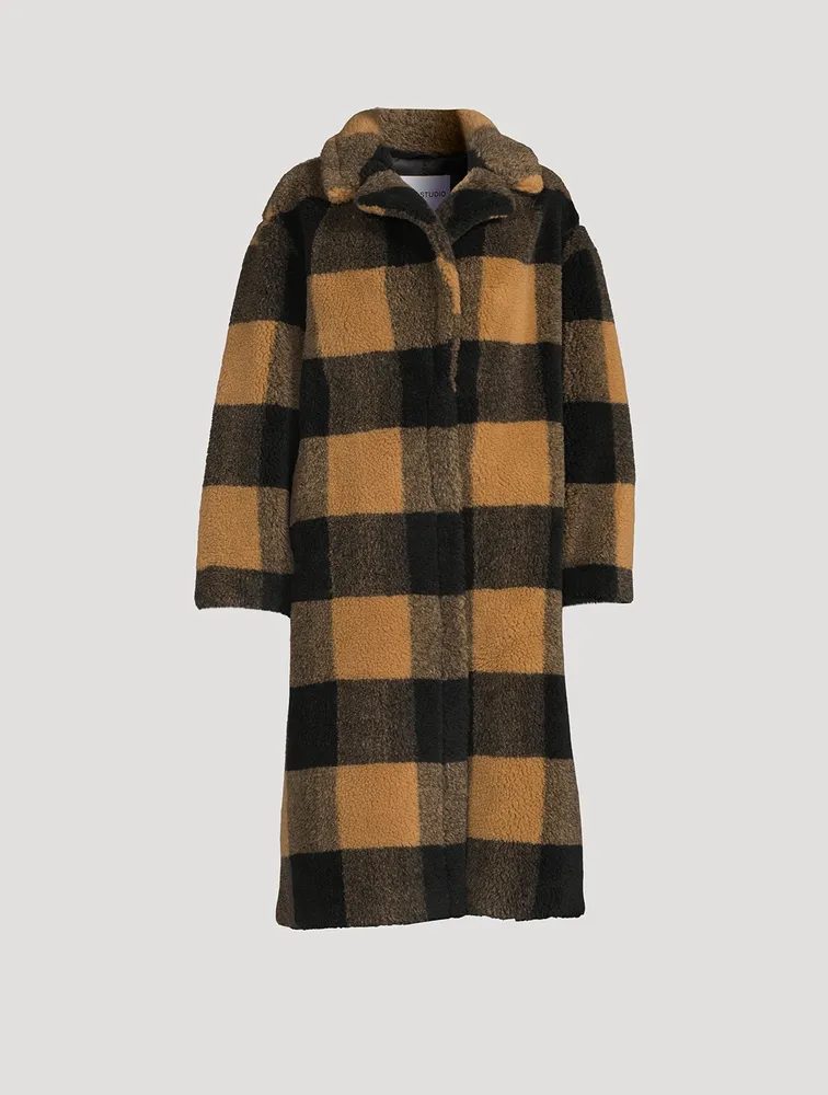 Maria Faux Fur Coat Check Print