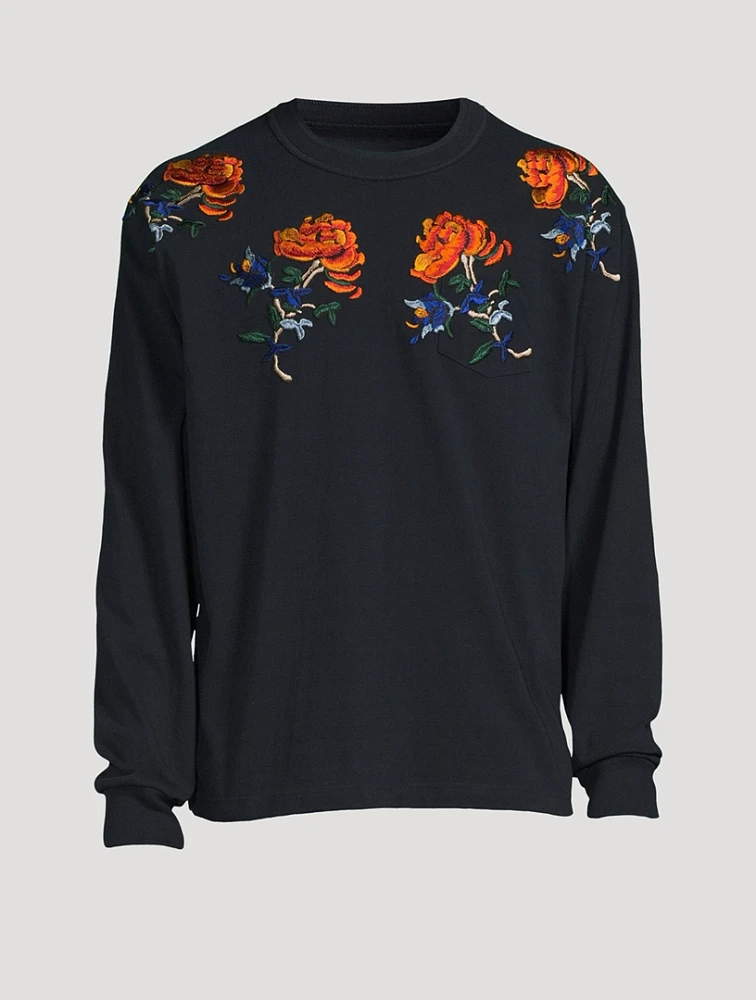 Flower Embroidery Long-Sleeve T-Shirt