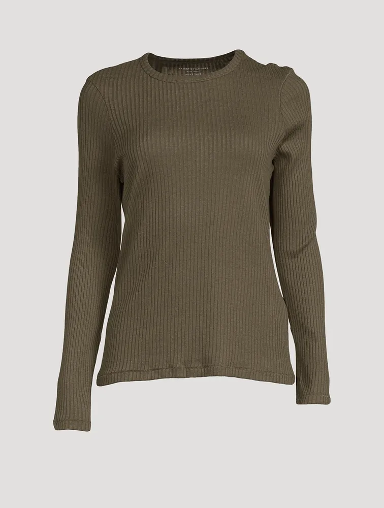 Cotton And Cashmere Ribbed Long-Sleeve T-Shirt