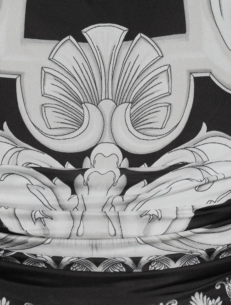 Halter Dress Silver Baroque Print
