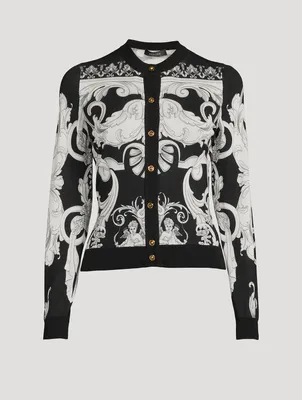 Silk Cardigan Silver Baroque Print