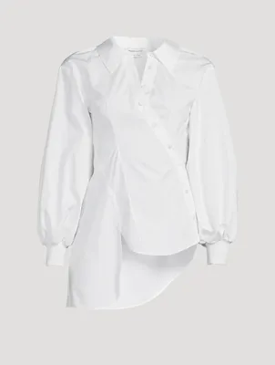Asymmetrical Wrap Poplin Blouse