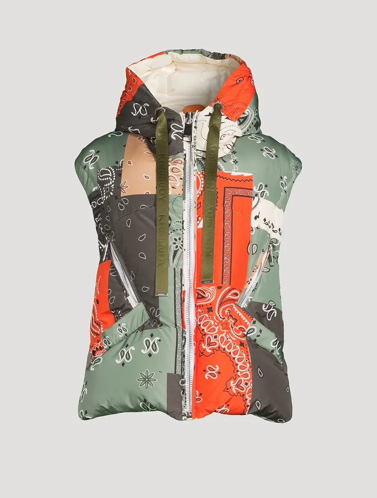 Puff Patch Down Vest In Bandana Print