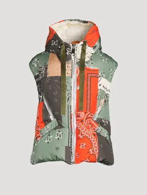 Puff Patch Down Vest In Bandana Print