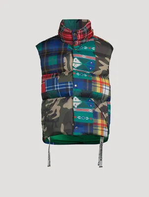 Chevron Down Puffer Vest Check Camo Print