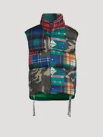 Chevron Down Puffer Vest Check Camo Print