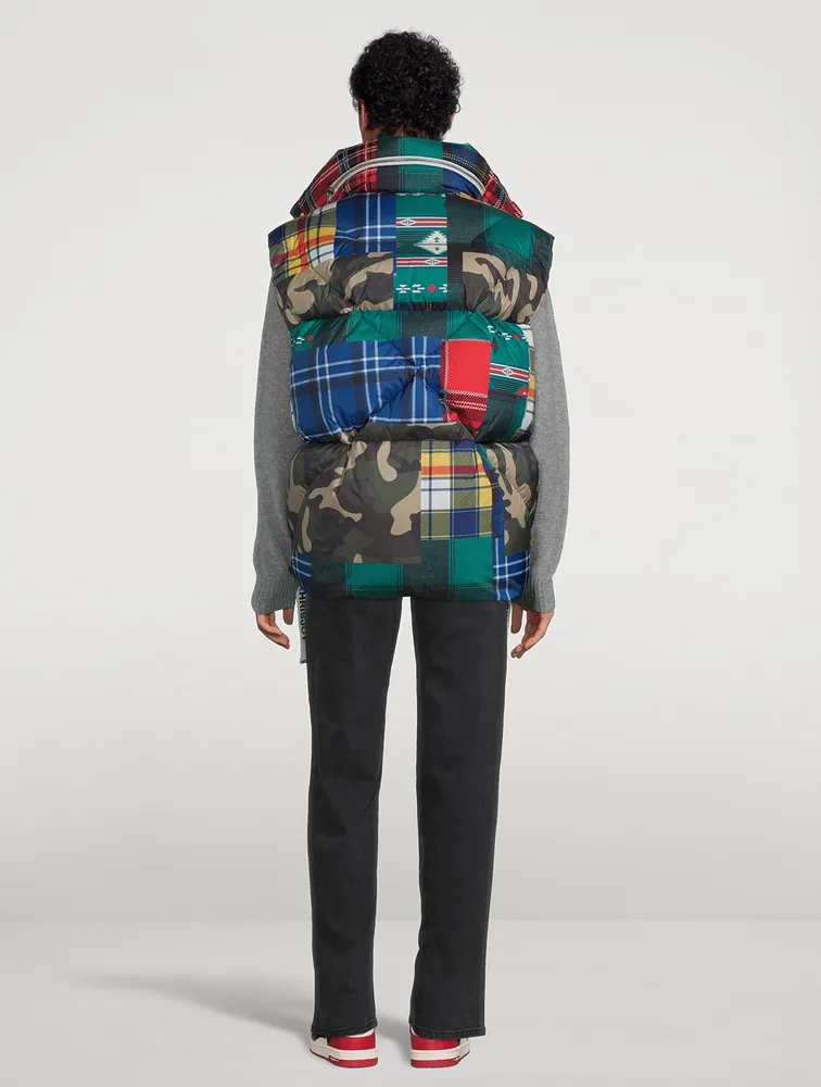 Chevron Down Puffer Vest Check Camo Print