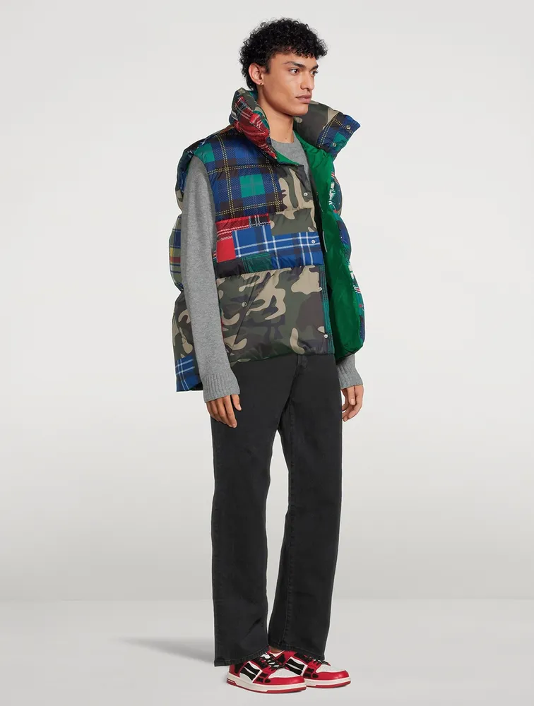 Chevron Down Puffer Vest Check Camo Print