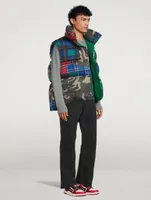 Chevron Down Puffer Vest Check Camo Print