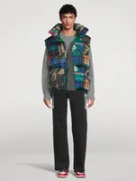 Chevron Down Puffer Vest Check Camo Print