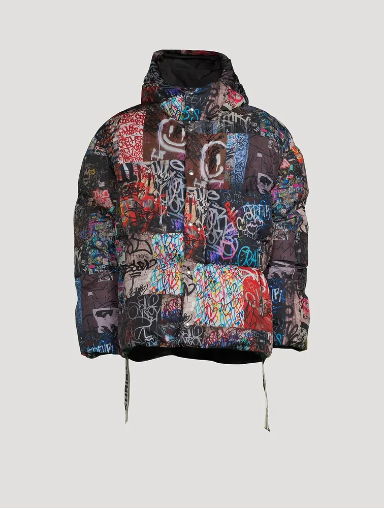 Khrisman Down Puffer Jacket Graffiti Print