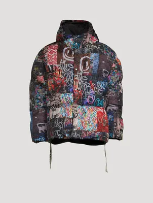 Khrisman Down Puffer Jacket Graffiti Print