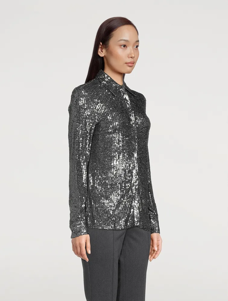 Sequin-Embellished Jersey Shirt