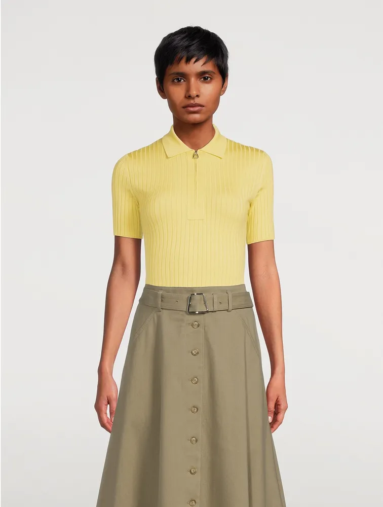 Short-Sleeve Rib Knit Polo Shirt