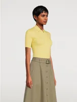 Short-Sleeve Rib Knit Polo Shirt