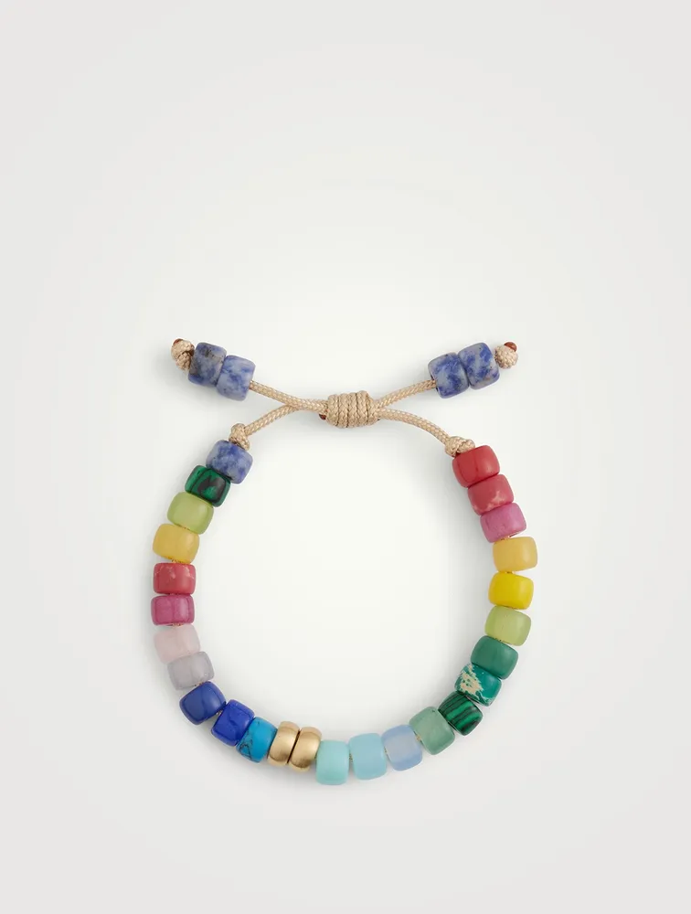 Beaded Bracelet With Light Rainbow Gemstones And 14K Yellow Gold