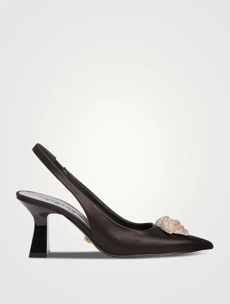 Crystal La Medusa Satin Slingback Pumps