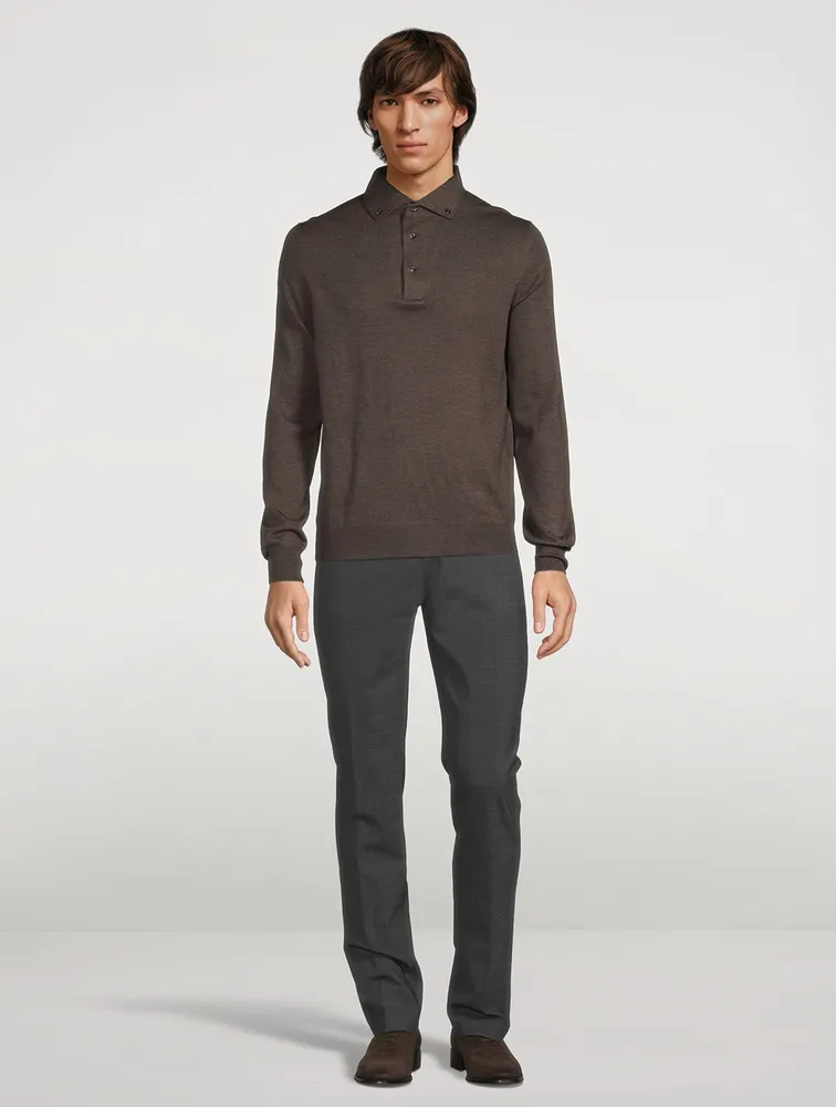 Wool Long-Sleeve Polo Shirt