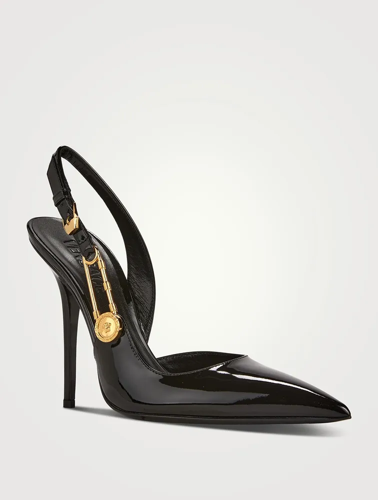 Safety Pin Patent Leather Slingback Pumps