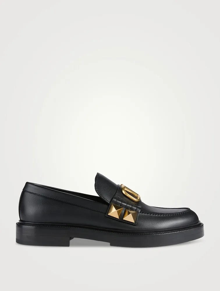 Stud Sign Leather Loafers