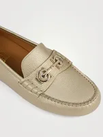 Metallic Leather Driving Loafers