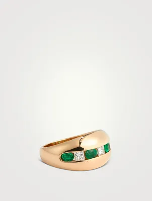 Estate 14K Gold Emerald And Diamond Ring