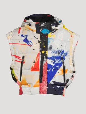 Cropped Down Vest Paint Splatter Print