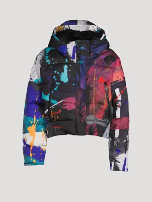 Cropped Down Jacket Paint Splatter Print