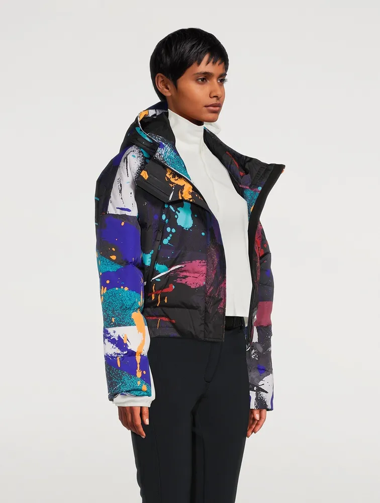 Cropped Down Jacket Paint Splatter Print