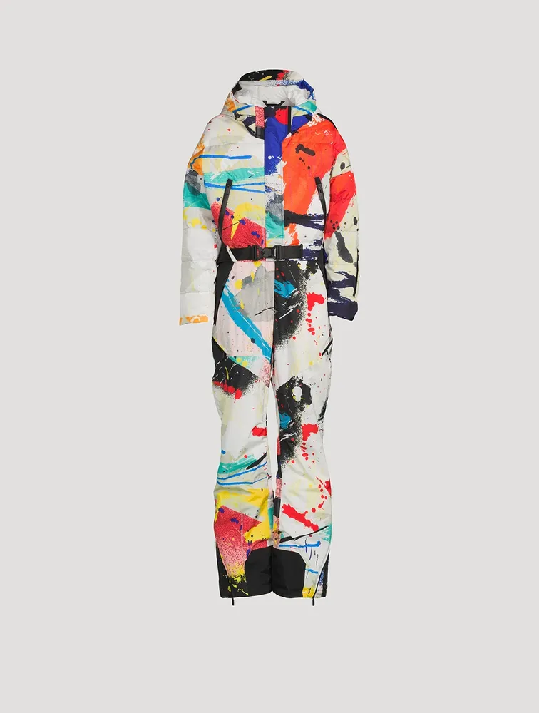 Down Ski Suit Paint Splatter Print