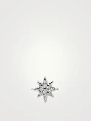 Micro Aztec 14K Gold North Star Stud Earring With Diamonds
