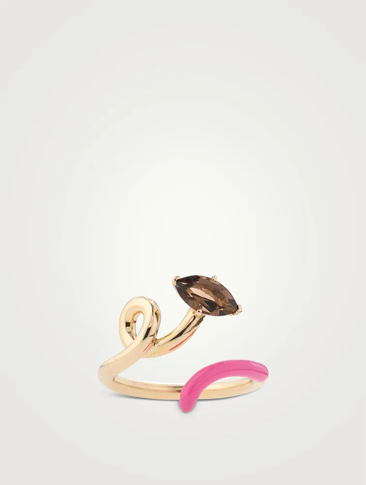 9K Gold Half Ring With Smoky Quartz