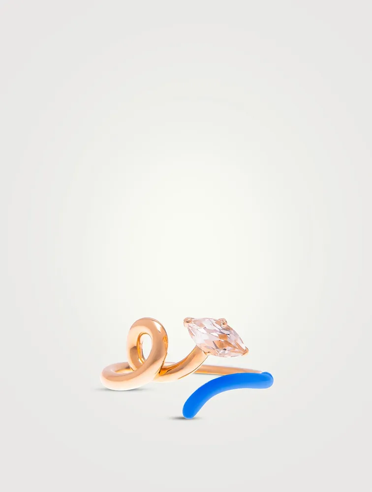 9K Gold Half Ring With Rock Crystal