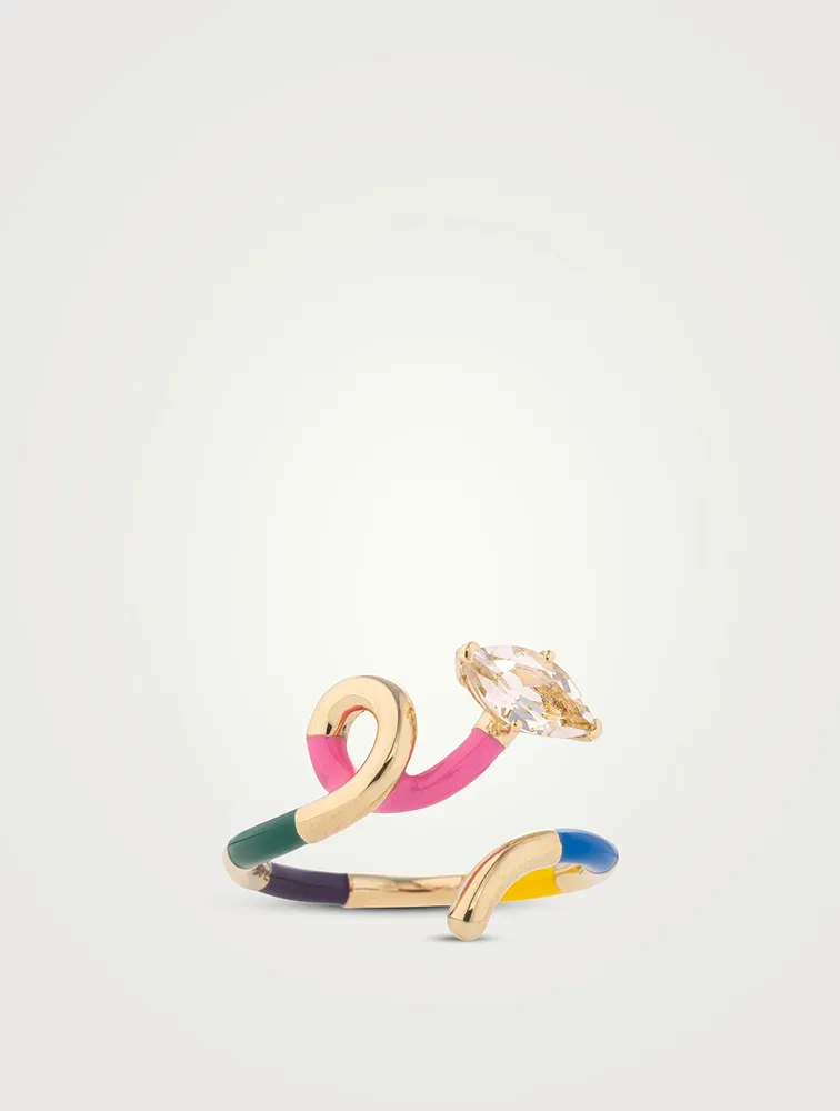 9K Gold Multicolour Ring With Rock Crystal