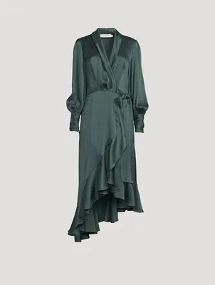 Silk Wrap Midi Dress