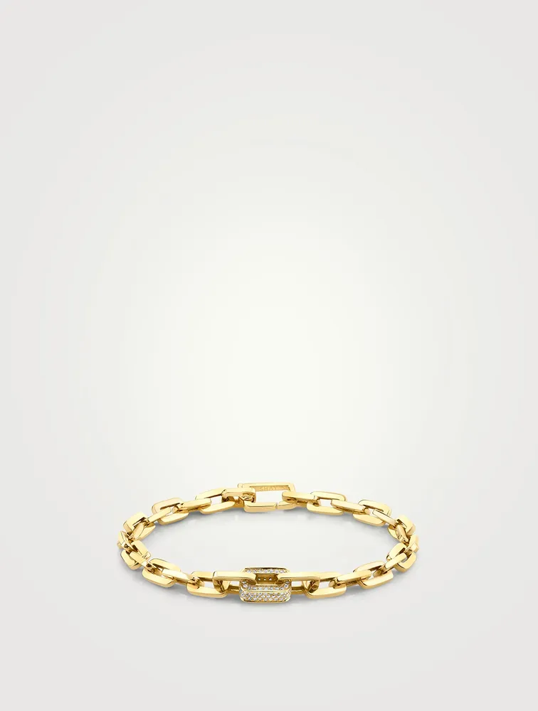 Mini 18K Gold Deco Link Bracelet With Diamonds