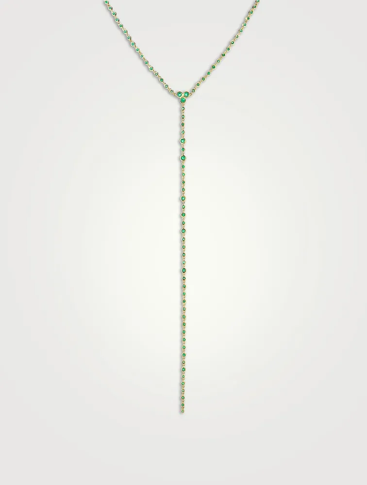 18K Gold Infinity Station Lariat Necklace With Emeralds