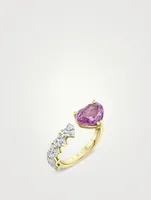 18K Gold Floating Heart Ring With Pink Sapphire And Diamonds