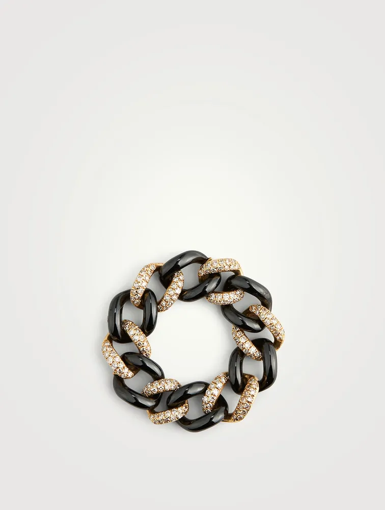 18K White Gold Ceramic Pavé Link Ring