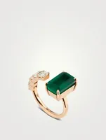 18K Rose Gold Floating Emerald And Diamond Ring