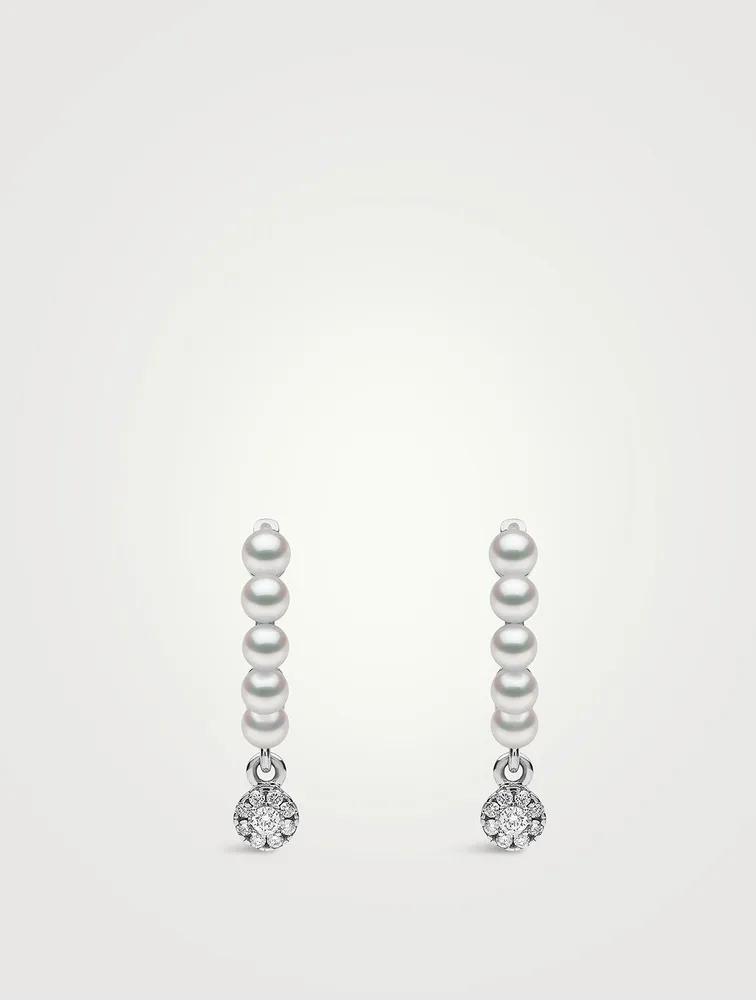 Eclipse 18K White Gold Pearl Hoop Earrings With Diamonds