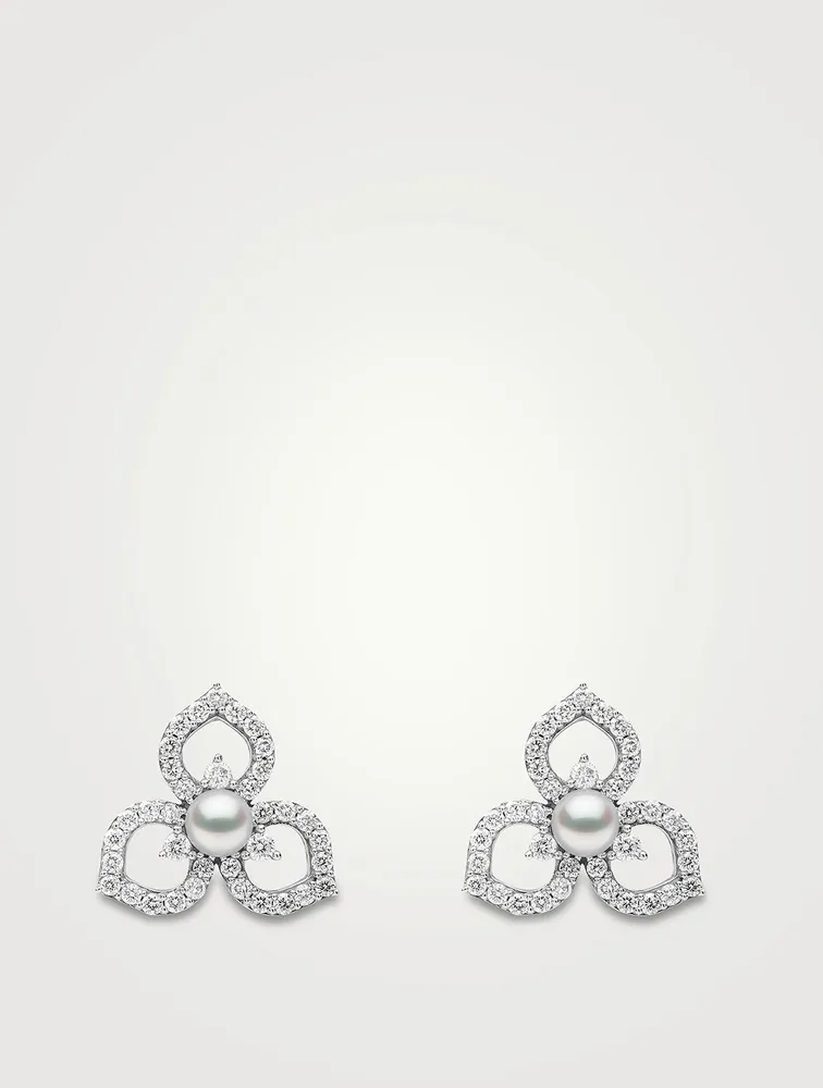 Petal 18K Gold Akoya Pearl Earrings With Diamonds