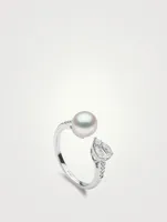 Starlight 18K White Gold Akoya Pearl Ring With Diamonds